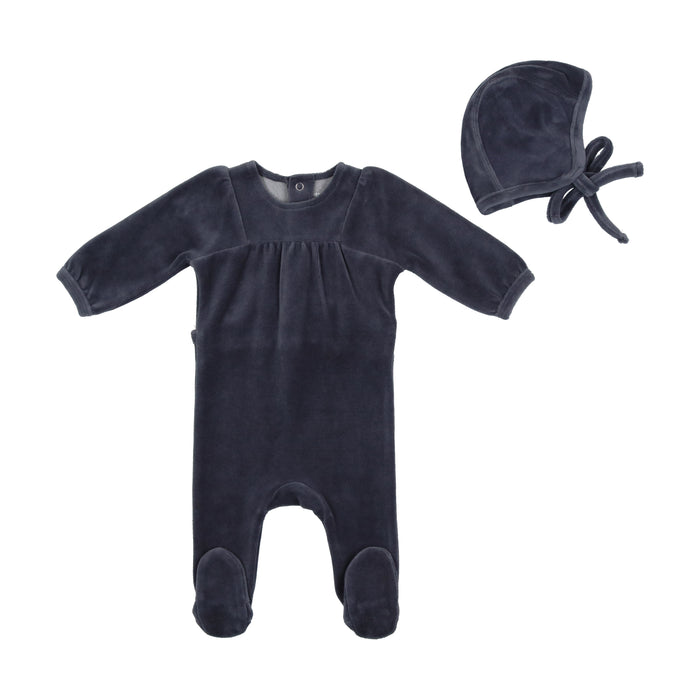 Baby Layette Set | Pleated Velour | Mid Blue | Bee and Dee | AW22