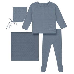 Baby Boy 2 Piece Set | Pointelle Pocket Knit | Blue | Bondoux | SS23