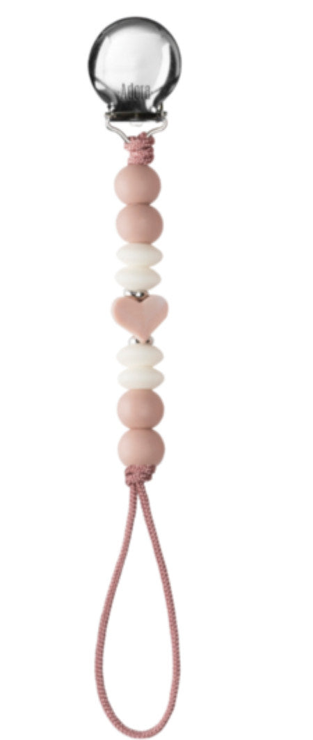 Baby Pacy Clip | Silicone Beads | Adora | Mauve Hearts