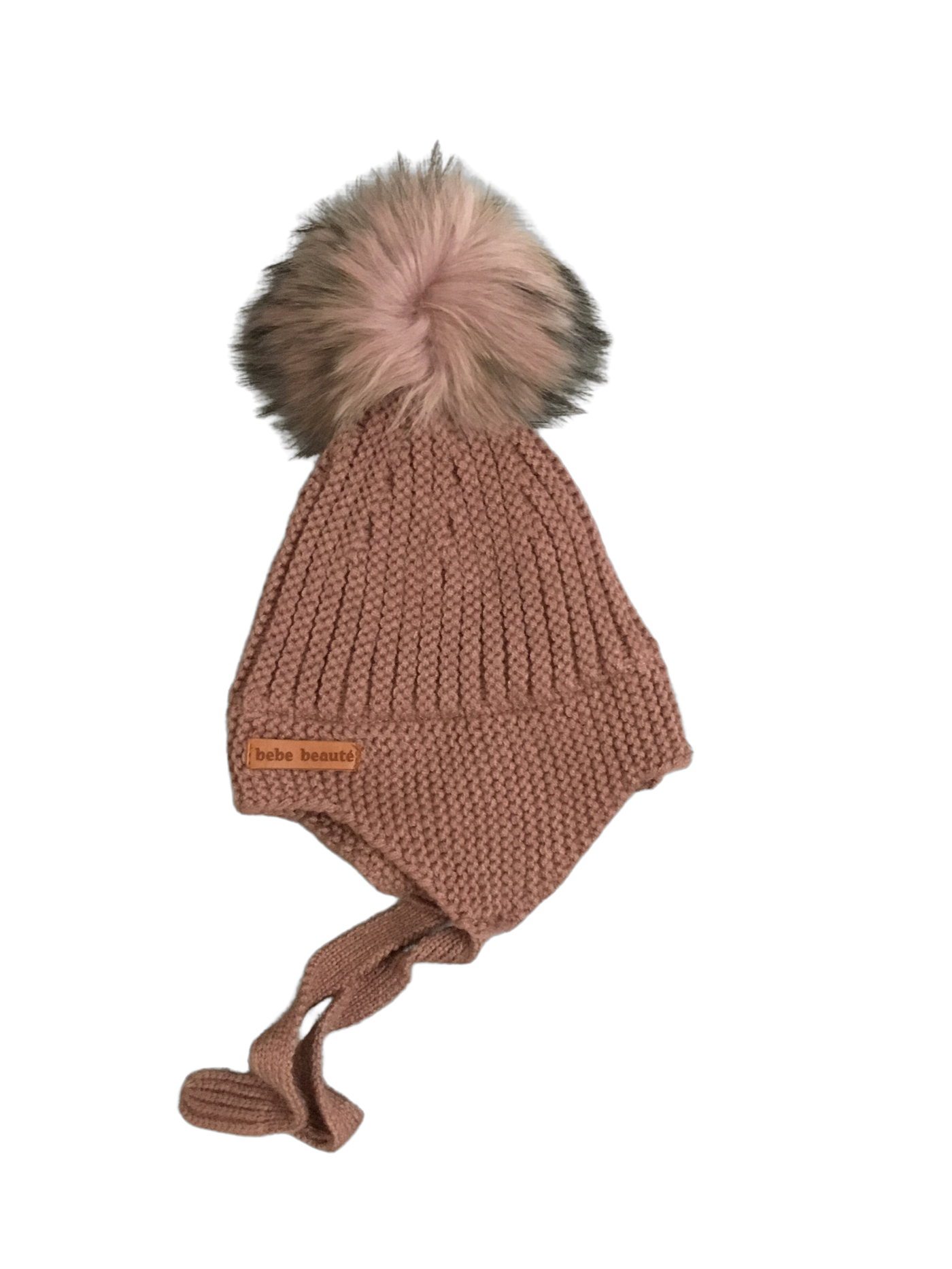 Baby Winter Hat Pompom Tie Hat Mauve Bebe Beute