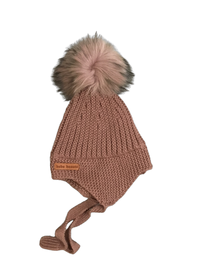 Baby Winter Hat | Pompom Tie Hat | Mauve | Bebe Beute