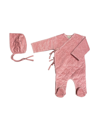 Baby Girl Footie And Hat |  Melides Padded Velour | Mauve | Bebe Organic | AW22