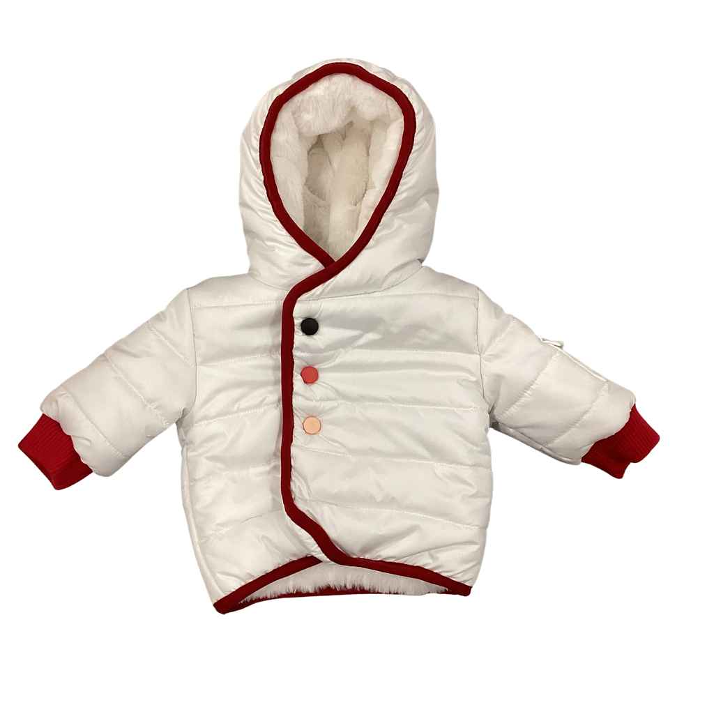 Baby Girl Puffer Jacket | Wrap Me Up | Ivory & Red | Mon Tresor | AW22