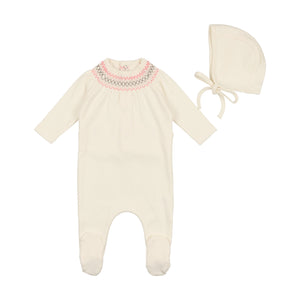 Baby Girl Layette Set | Smocked Embroidery | Ivory/Pink | Bee and Dee | SS23