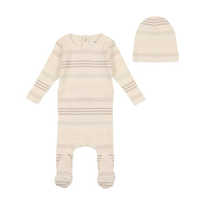 Baby Boy Footie + Beanie | Stripe Collection | Taupe Stripe | Bee and Dee | SS23