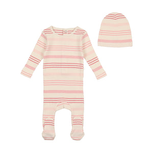 Baby Girl Footie + Beanie | Stripe Collection | Pink Stripe | Bee and Dee | SS23