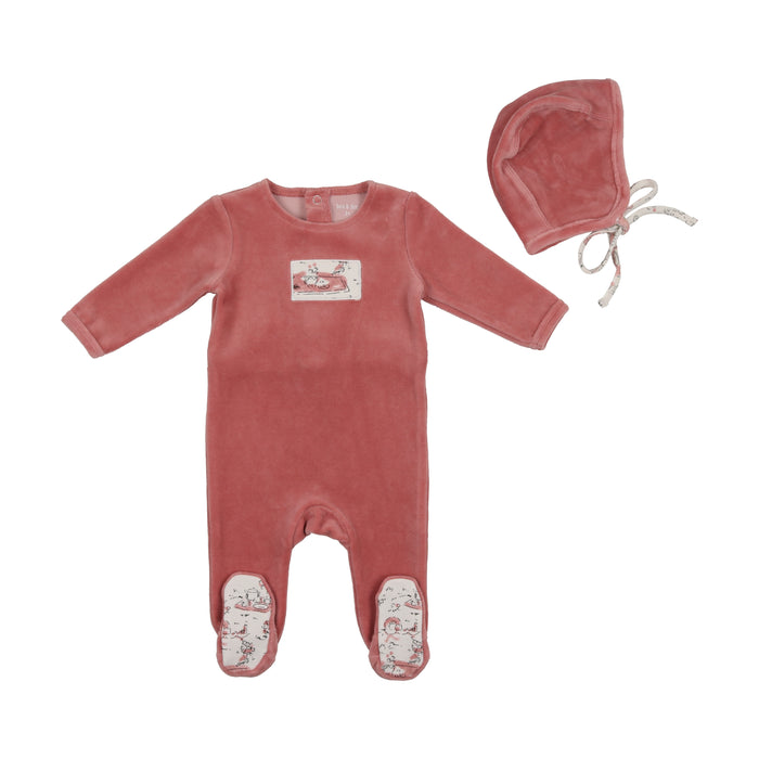 Baby Girl Footie + Beanie | Tea Party Print | Flamingo | Bee and Dee | AW22