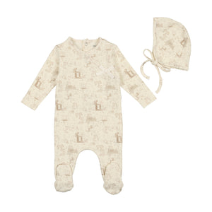 Baby Boy Footie + Bonnet | Toile Collection | Taupe | Bee and Dee | SS23