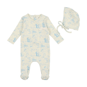 Baby Boy Footie + Bonnet | Toile Collection | Light Blue | Bee and Dee | SS23