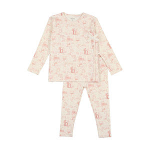 Baby Girl Wrap Loungewear | 2 Piece Set | Toile Collection | Light Pink | Bee and Dee | SS23