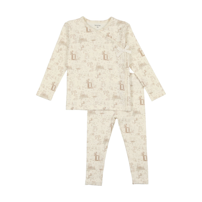 Baby Boy Wrap Loungewear | 2 Piece Set | Toile Collection | Soft Taupe | Bee and Dee | SS23