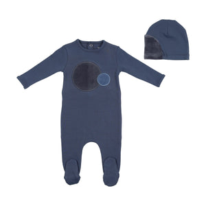 Baby Boy Footie + Bonnet | Velvet Dot | French Blue | Bee and Dee | AW22